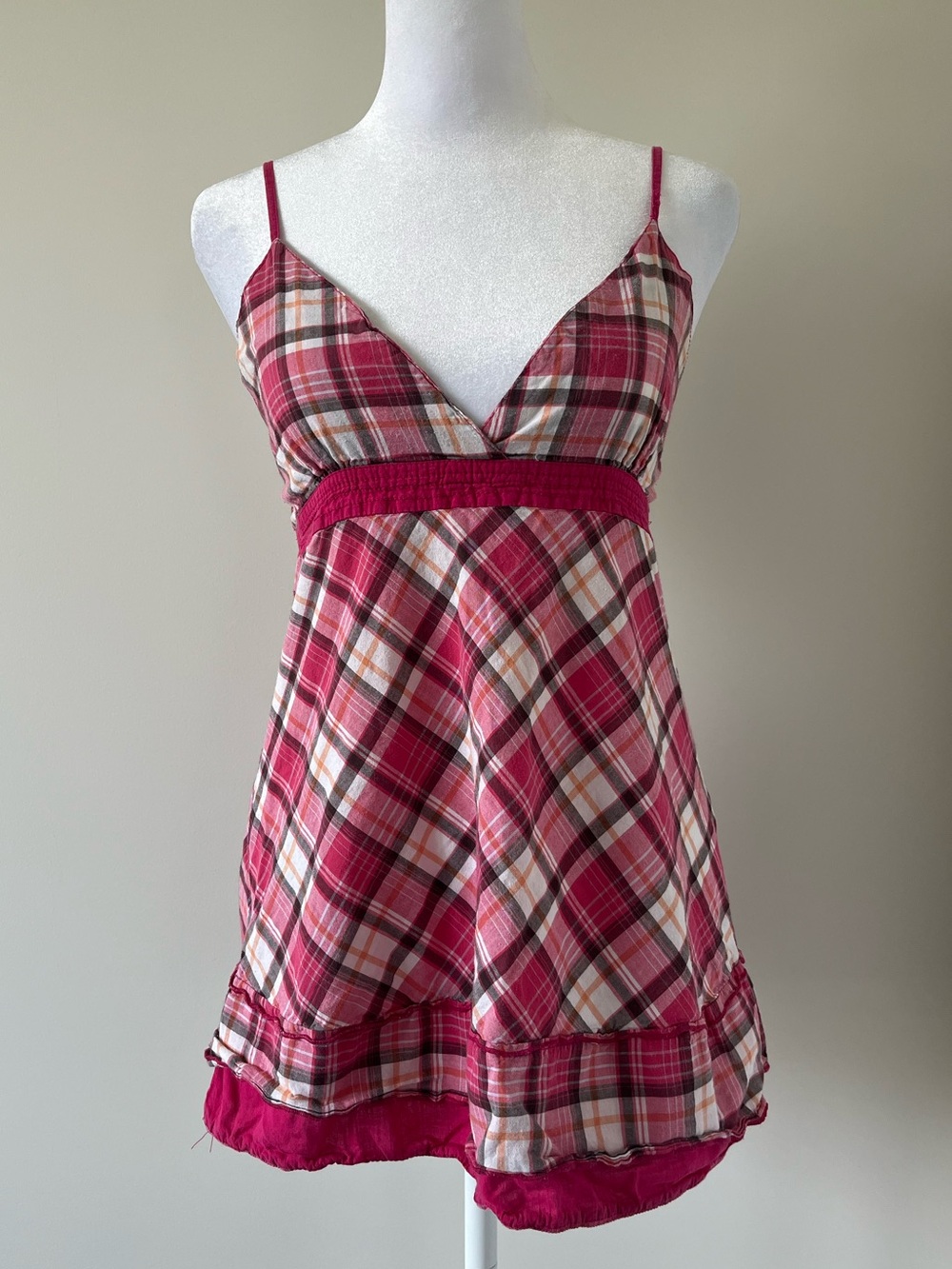 Y2K Pink Plaid Babydoll Camisole Tank Top
